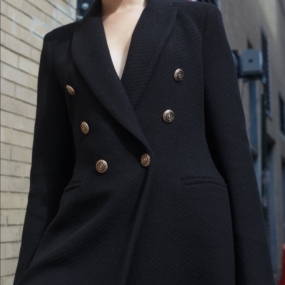 ZARA | NWT BLACK DOUBLE BREASTED LONG BLAZER - Picture 8 of 13